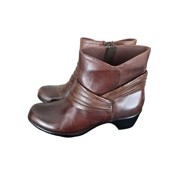 Clarks Bendables Brown Leather Zip-Up Ankle Boots Booties size 8 - Picture 1 of 12